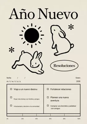 planificador vintage beige de propósitos de año nuevo