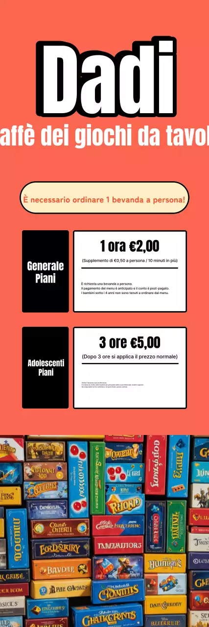 Pubblicità di un bar per giochi da tavolo retrò di colore azzurro