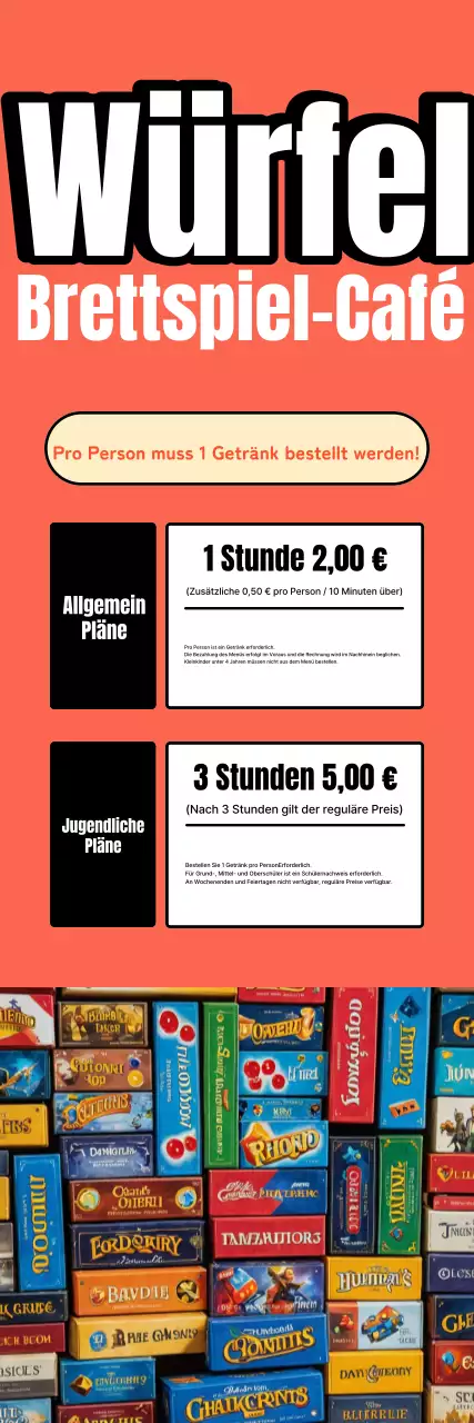 Hellblaue Retro-Brettspiel-Café-Werbung