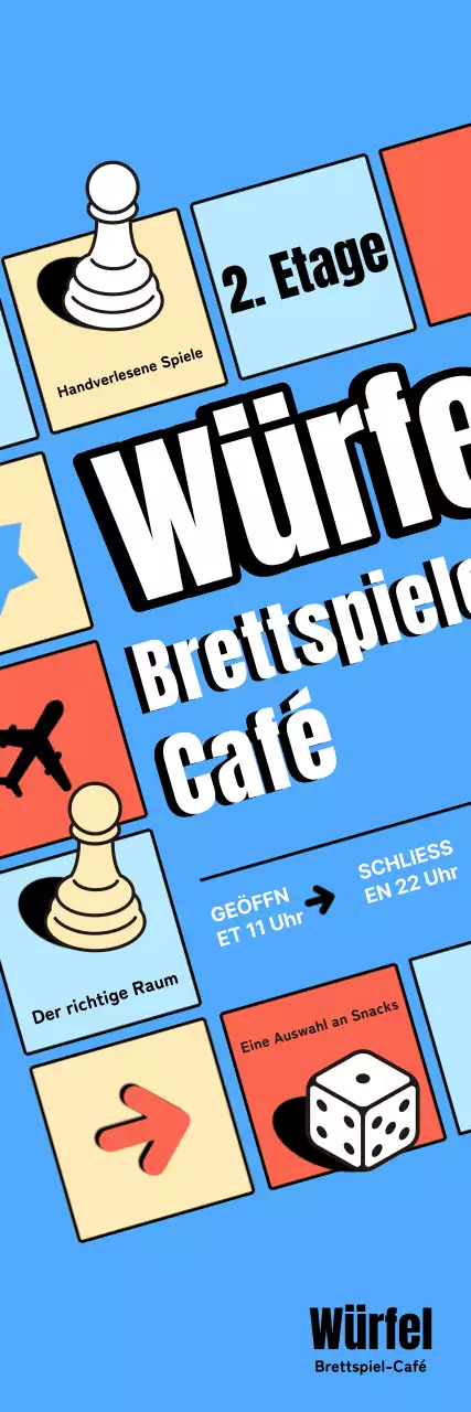 Hellblaue Retro-Brettspiel-Café-Werbung