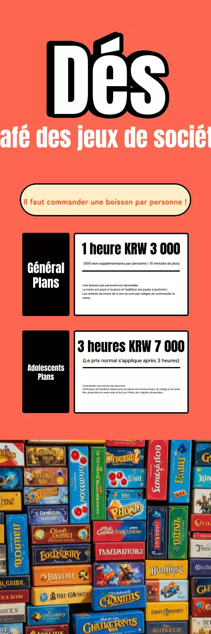 Publicité pour un café de jeux de société rétro bleu clair