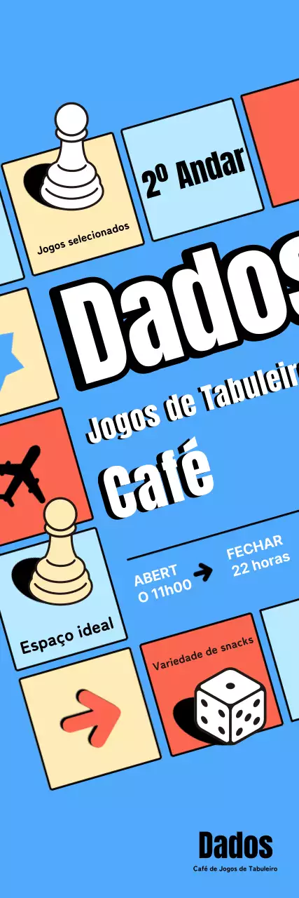 Anúncio de café de jogos de tabuleiro retro azul claro