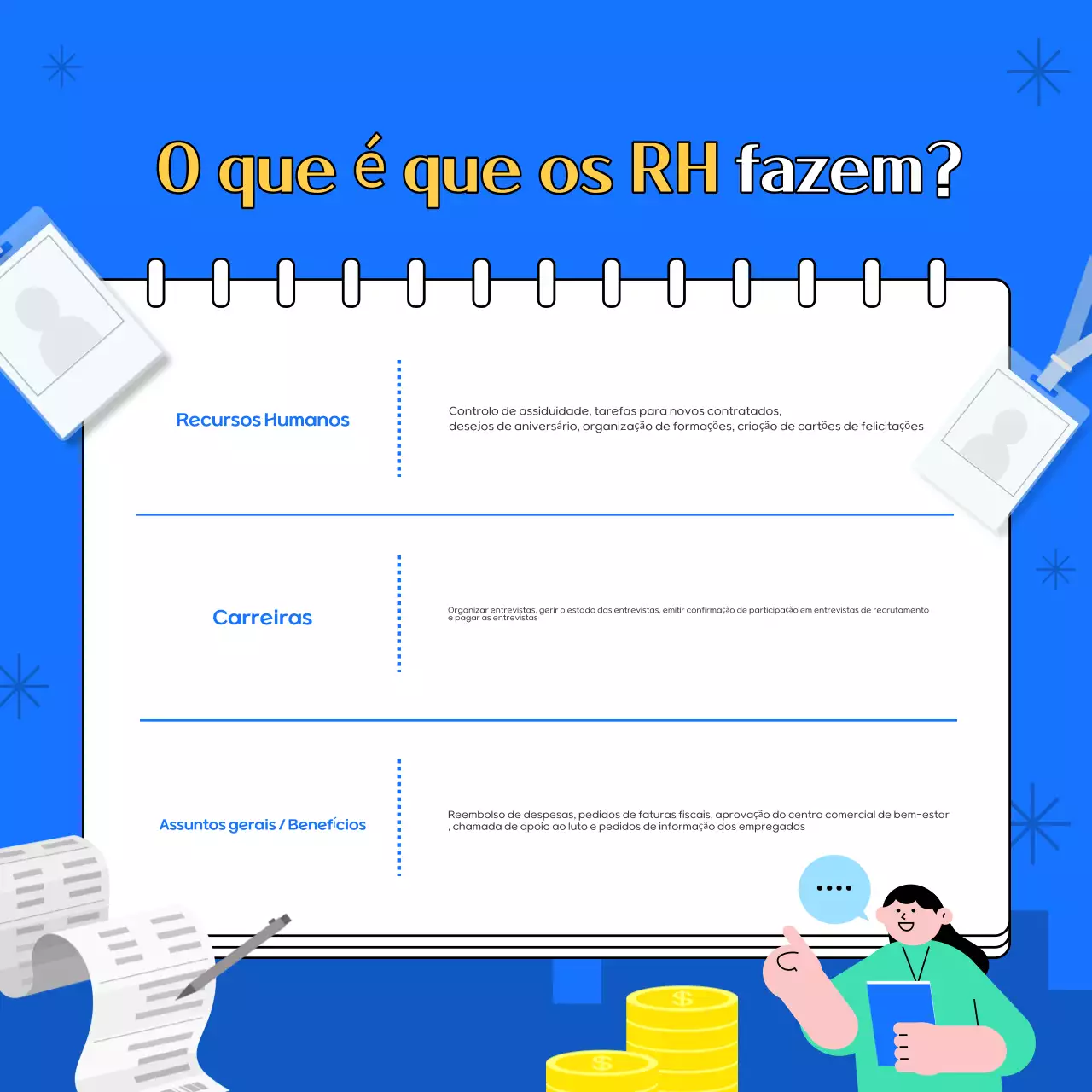 Informações simples, azuis e amarelas sobre os recursos humanos