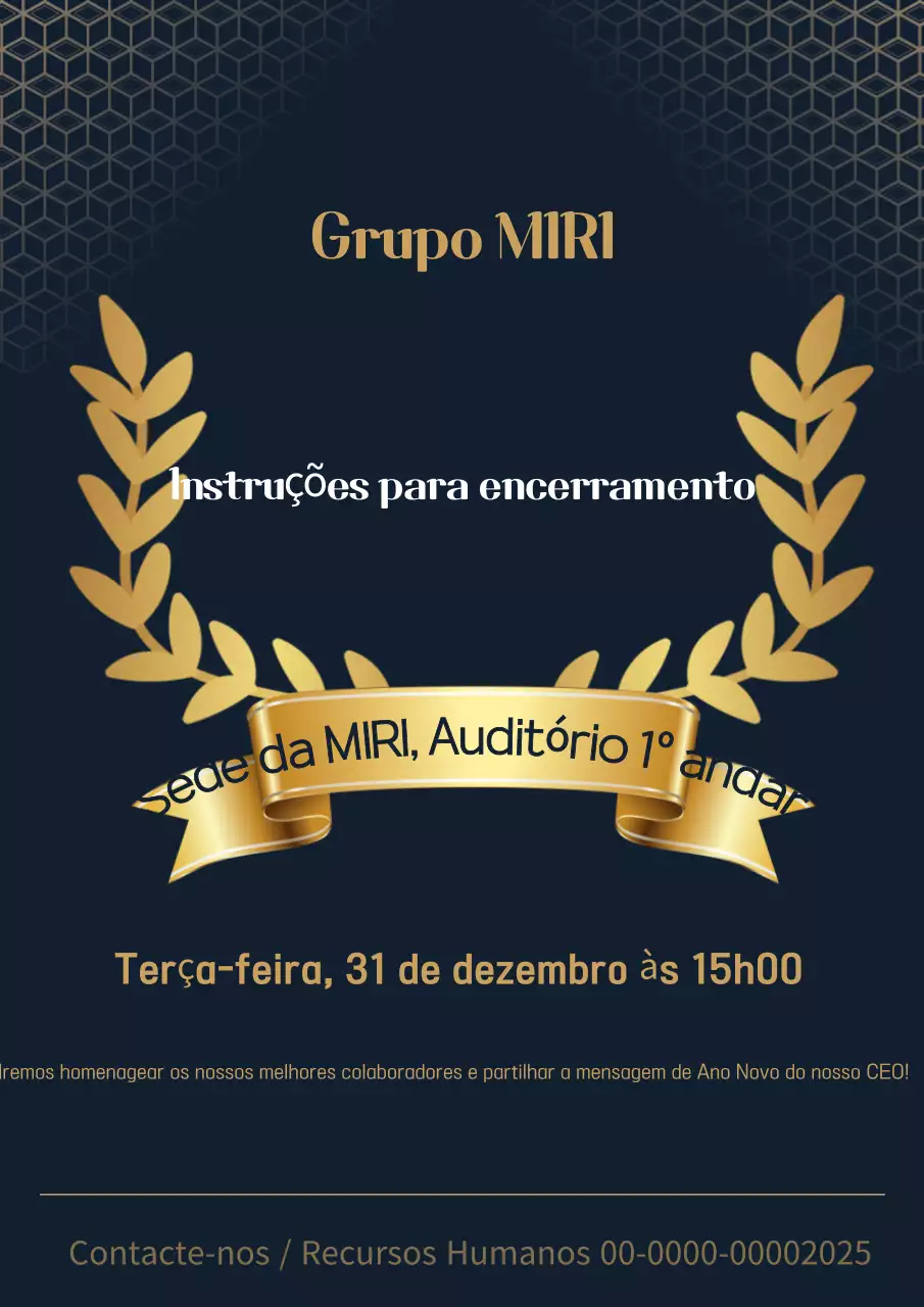 Promova um anúncio de encerramento elegante em preto e dourado