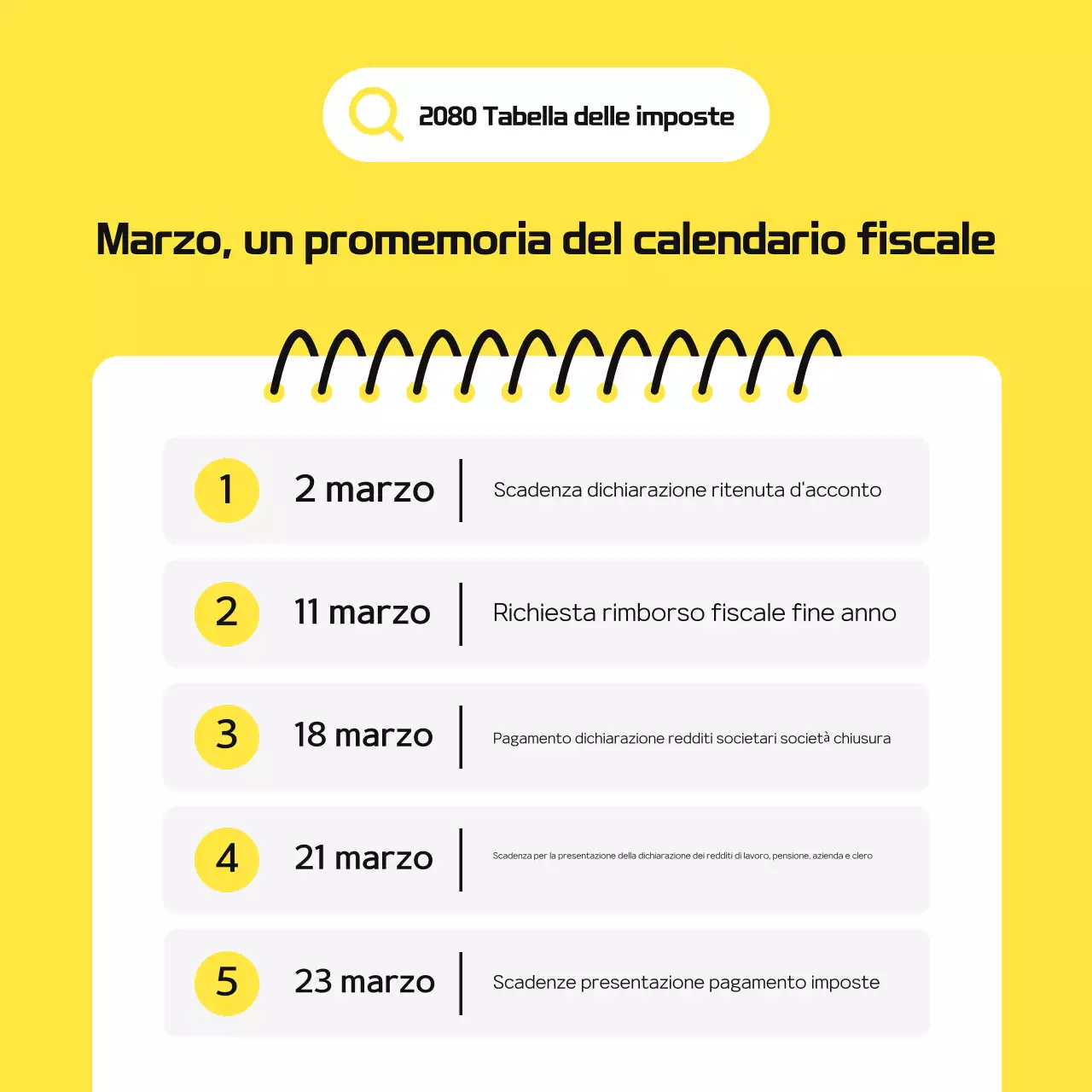 Guida al calendario fiscale giallo semplice