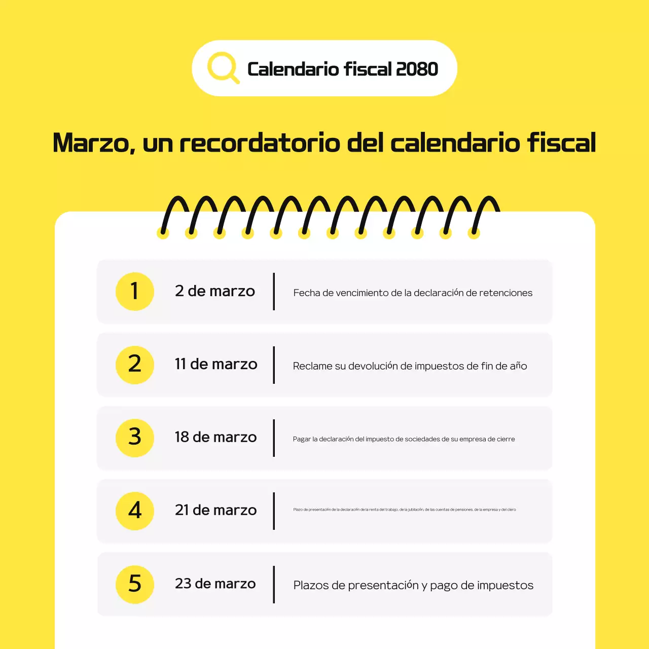 Guía de horarios fiscales Yellow Simple