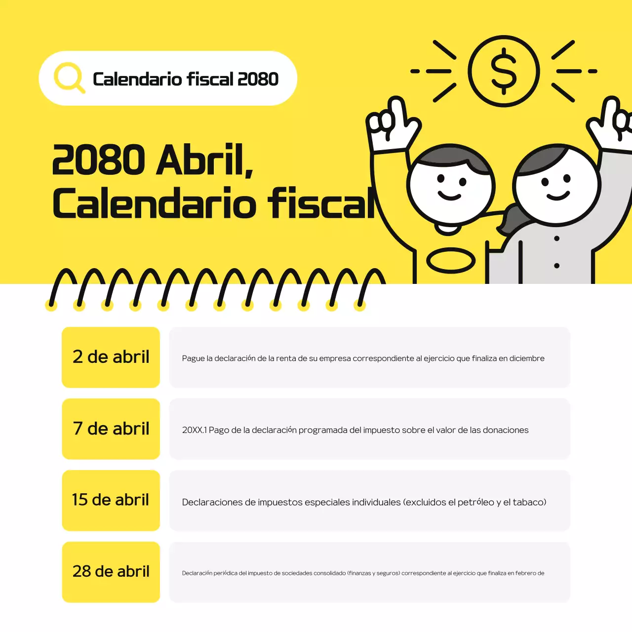 Guía de horarios fiscales Yellow Simple