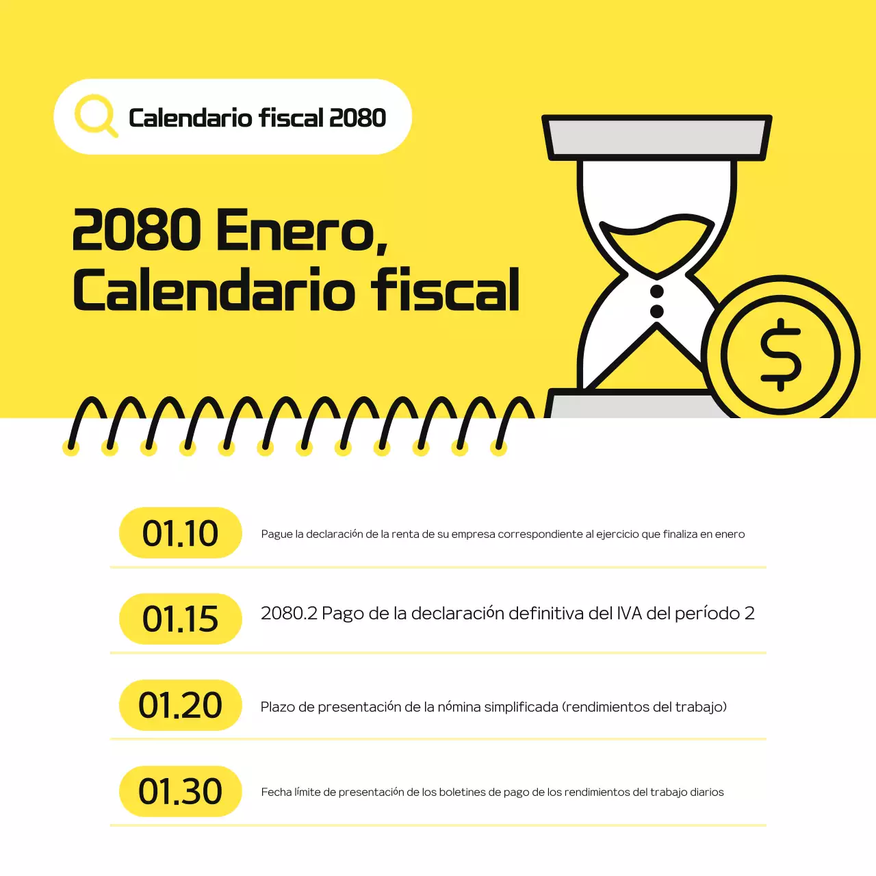 Guía de horarios fiscales Yellow Simple