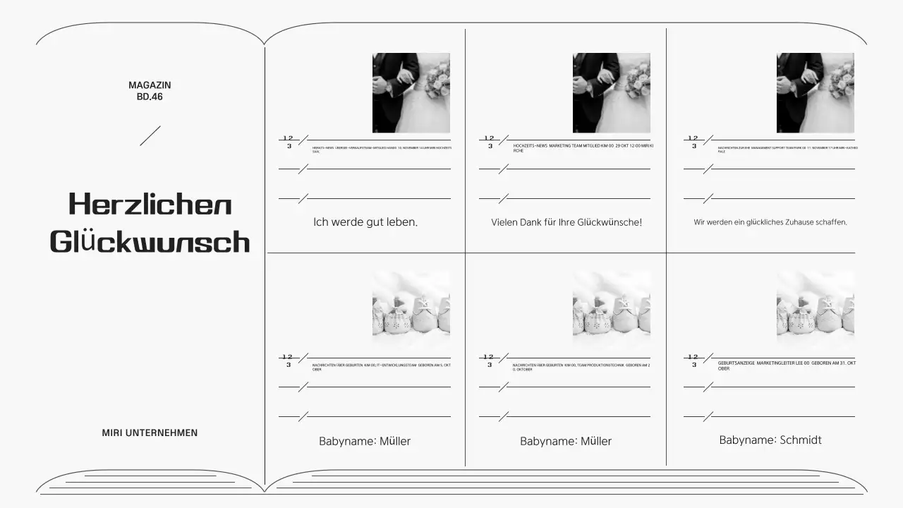 Corporate Newsletter in einem grauen, einfachen Linienrahmen