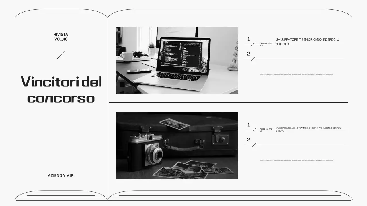 Newsletter aziendale in una cornice grigia dalle linee semplici