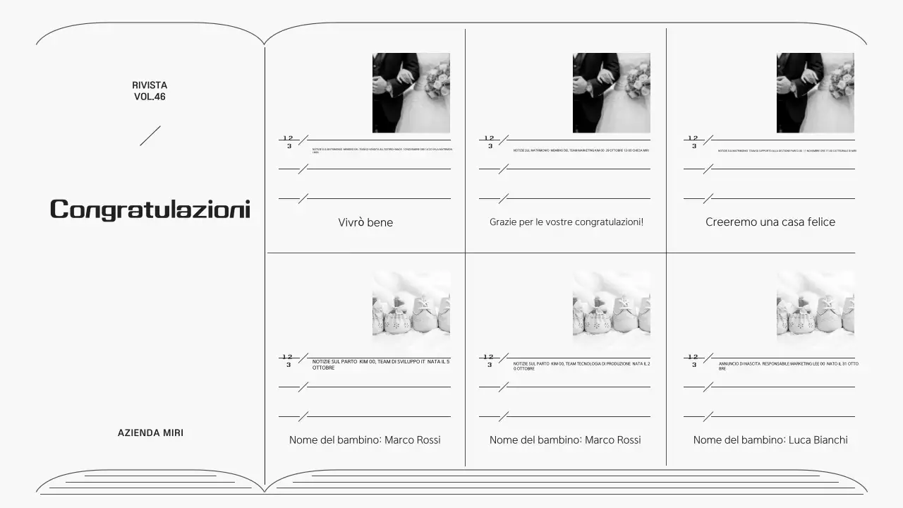 Newsletter aziendale in una cornice grigia dalle linee semplici