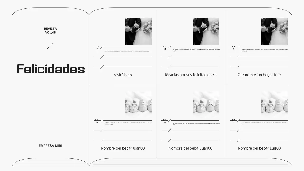 Boletín corporativo en un marco gris de líneas sencillas
