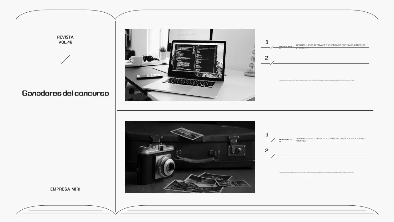 Boletín corporativo en un marco gris de líneas sencillas