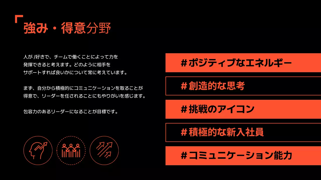 オレンジ シンプル ポートフォリオ 自己紹介 プレゼンテーション