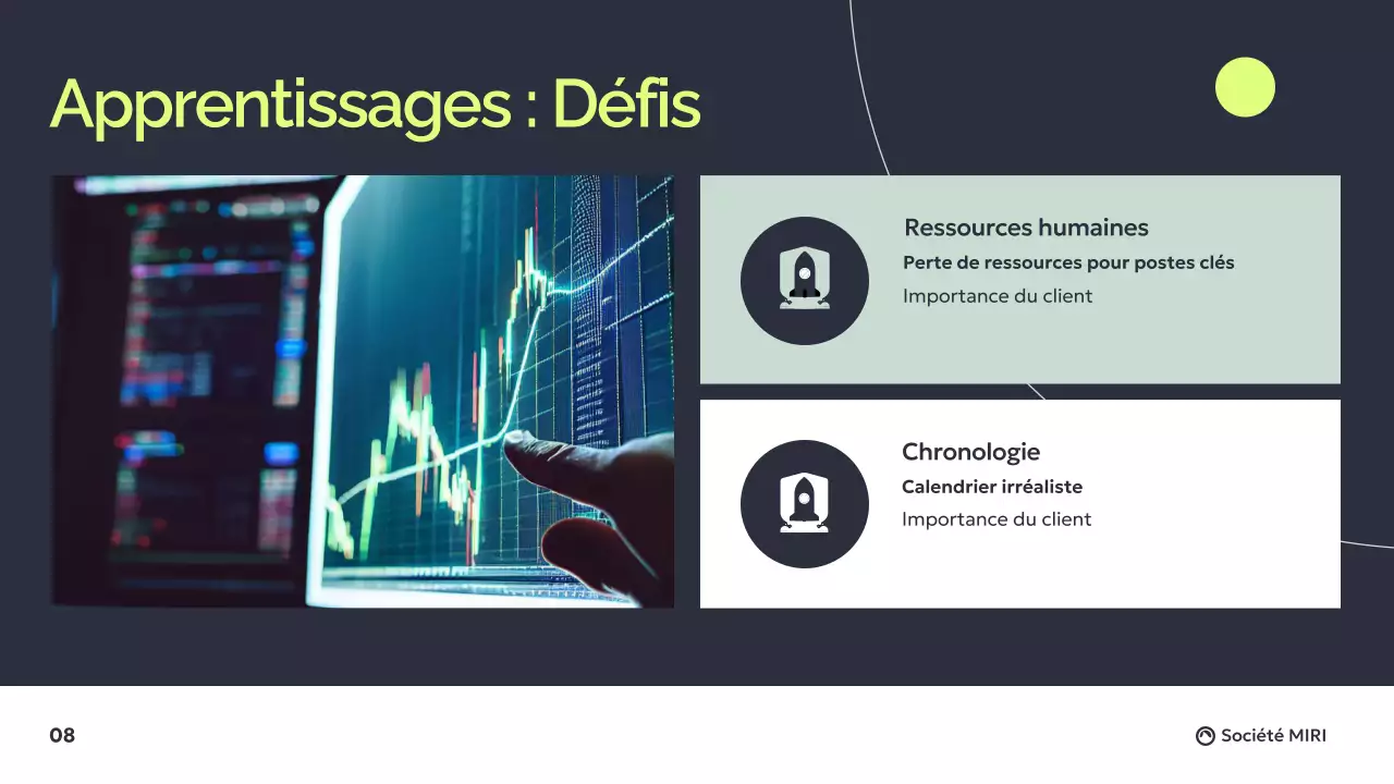 Présentation d'un rapport d'activité moderne en gris foncé et vert