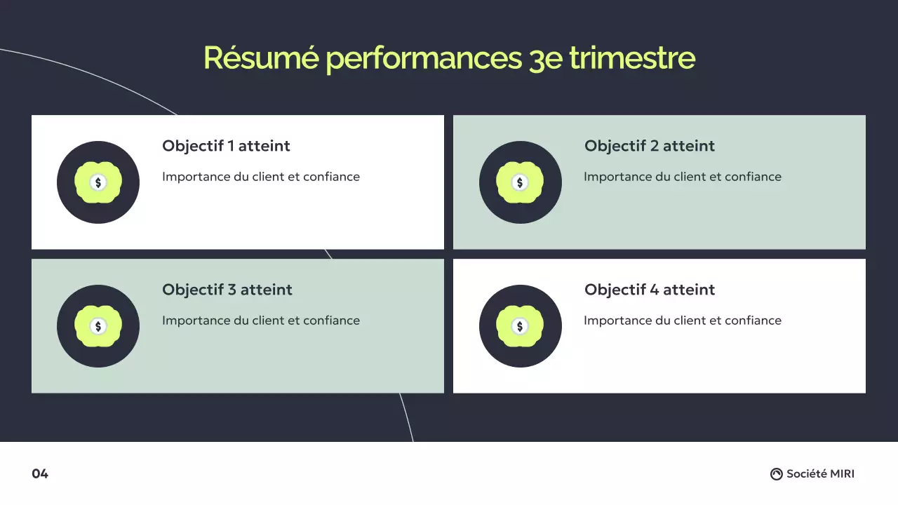 Présentation d'un rapport d'activité moderne en gris foncé et vert