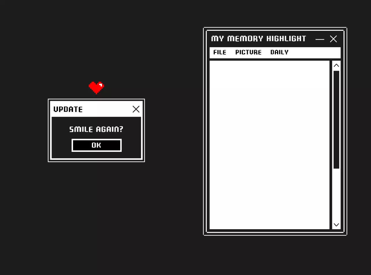 검정 바탕의 레트로 컴퓨터 시스템 프레임
