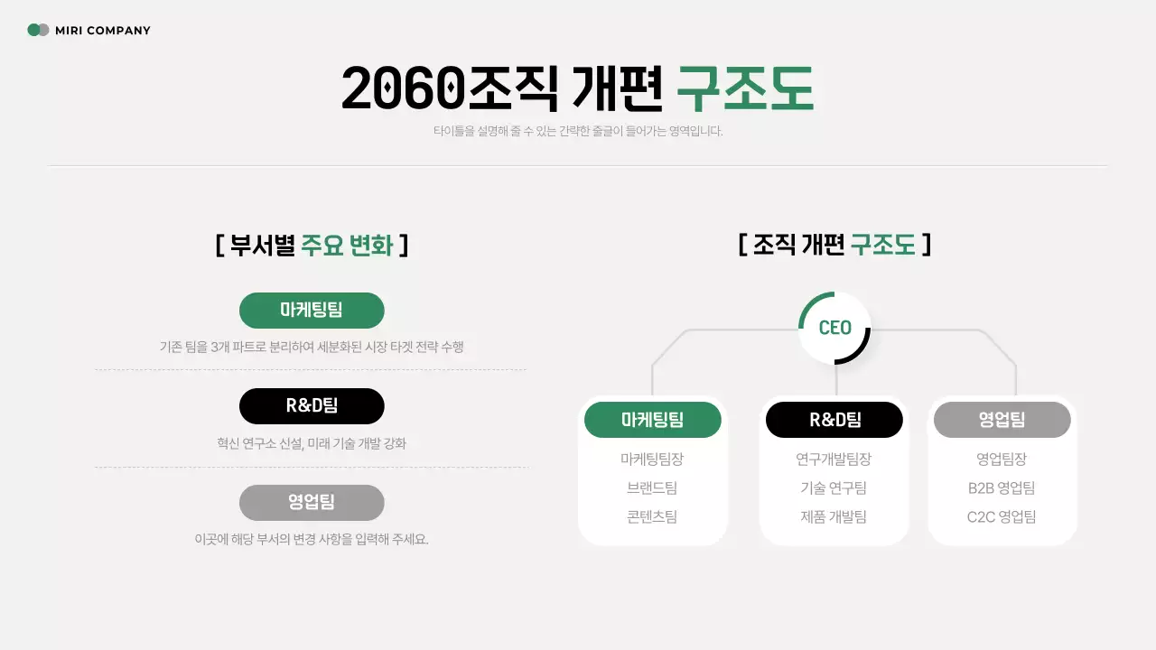 초록 모던 조직개편 안내