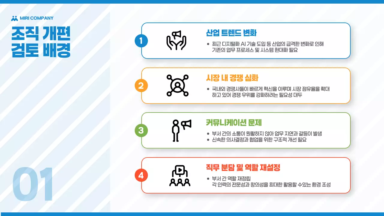 하늘색 심플 조직 개편안 안내