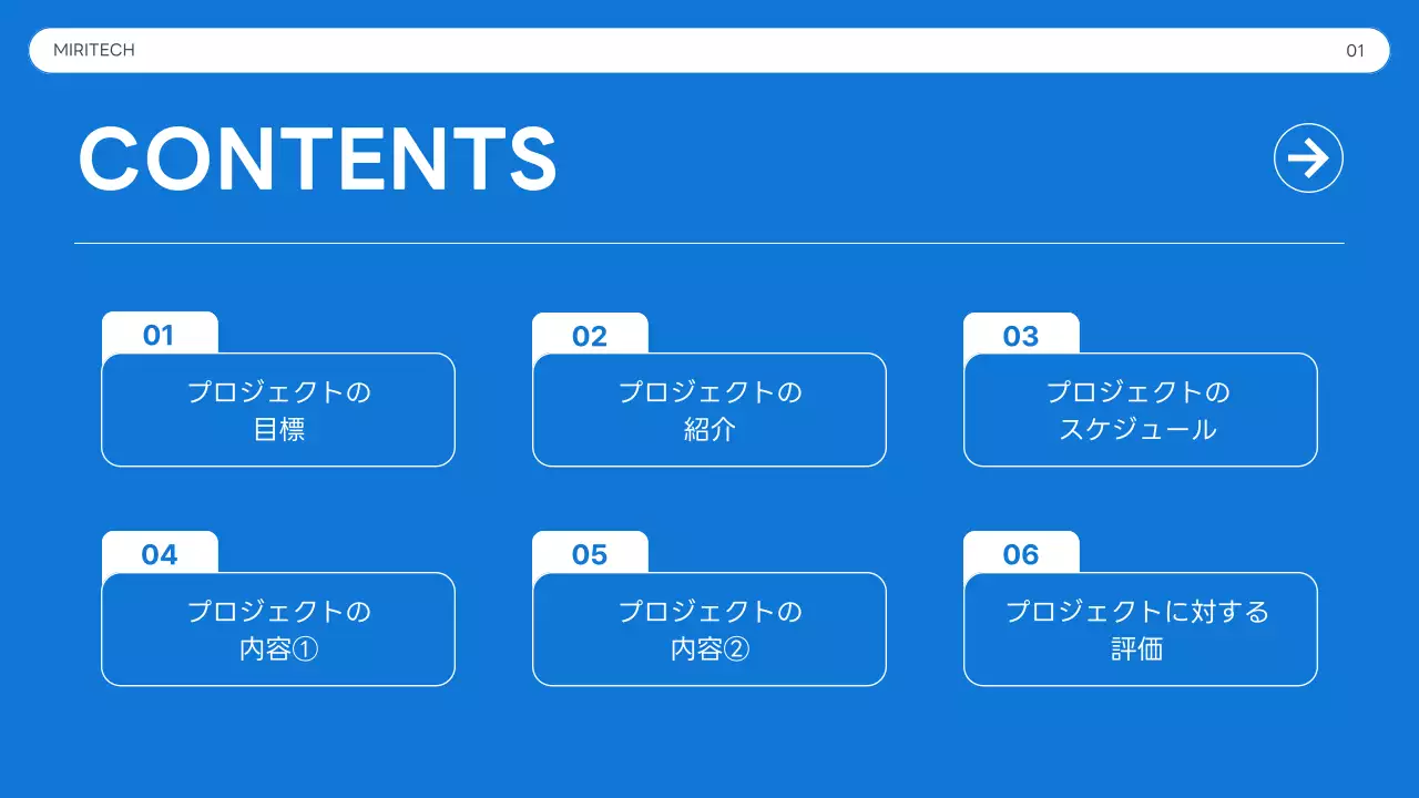 青 シンプル プロジェクト 報告書 プレゼンテーション