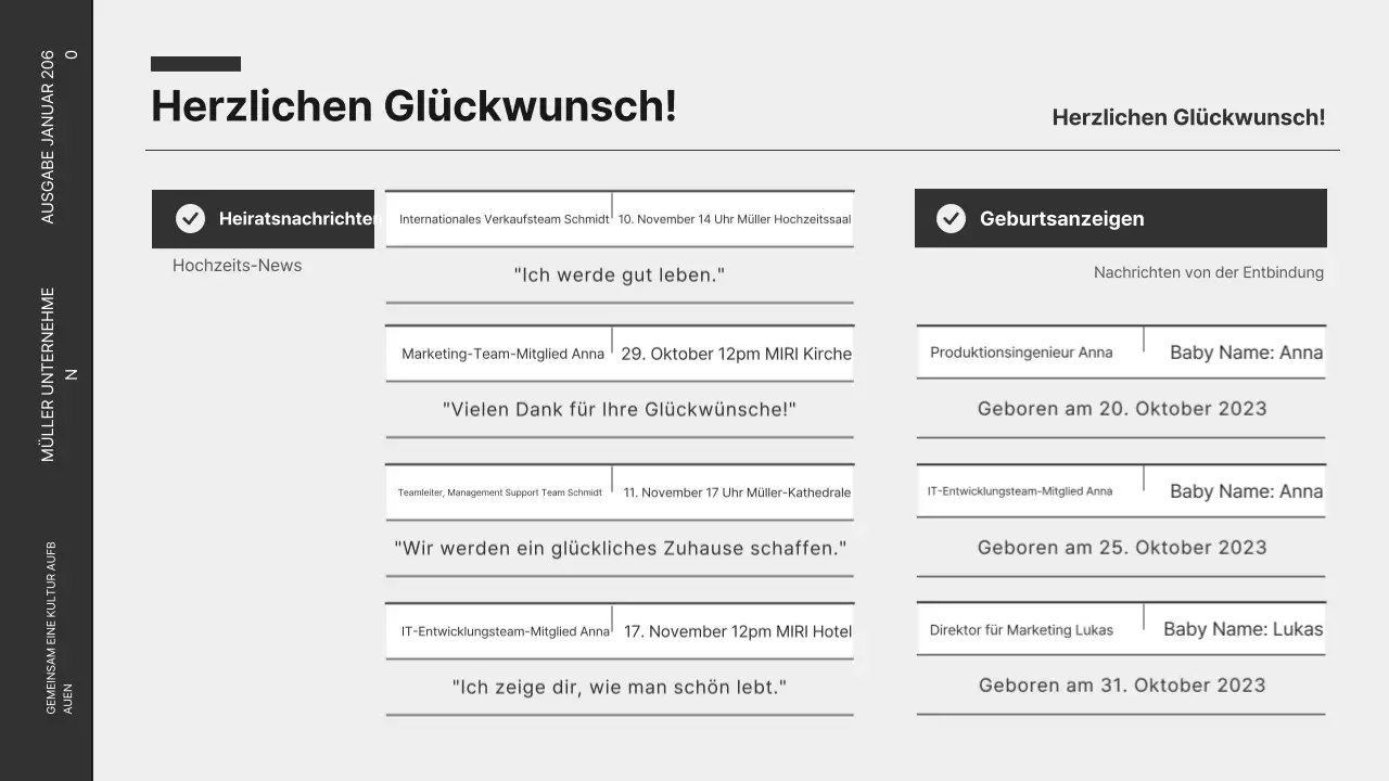 Schwarzer und weißer moderner Corporate Newsletter