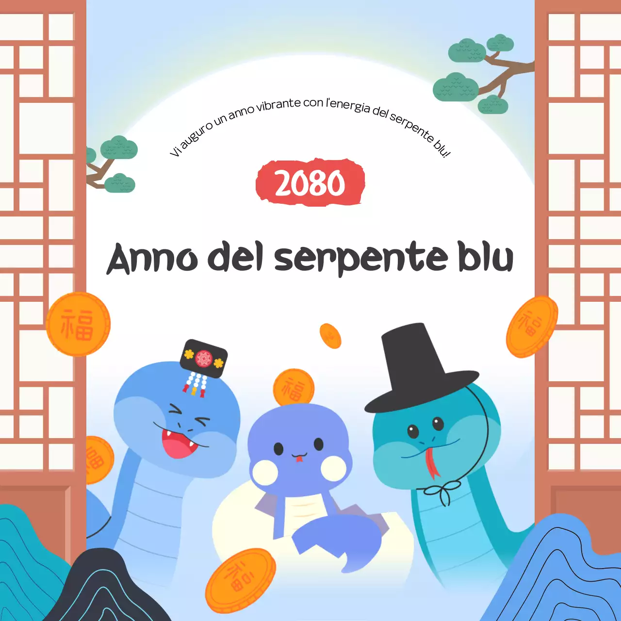 Simpatici auguri di buon anno in azzurro