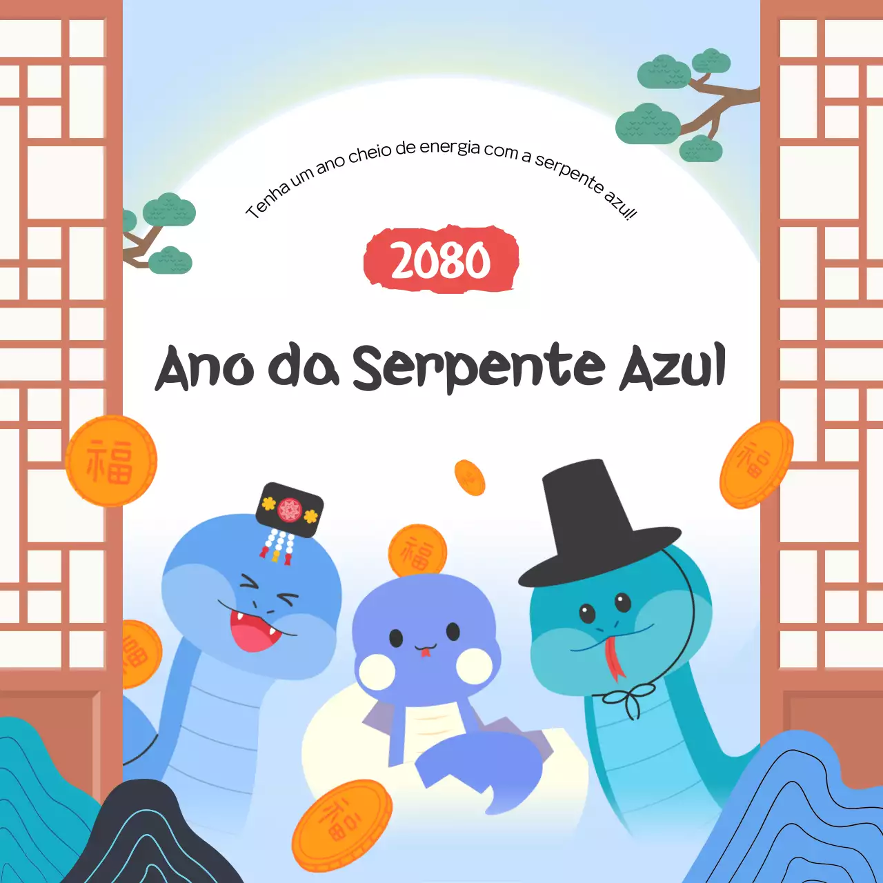 Fofos cumprimentos de Ano Novo em azul claro