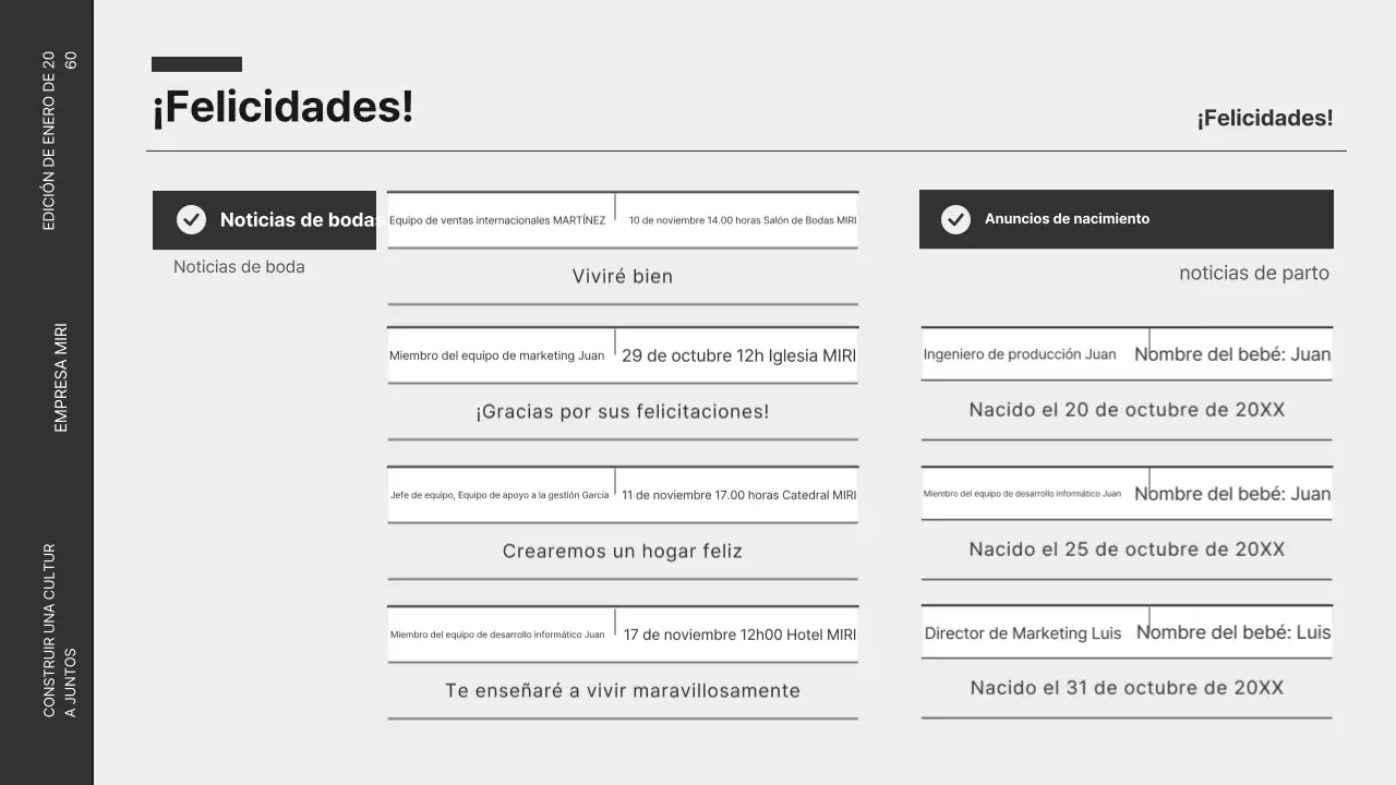 Boletín corporativo moderno en blanco y negro
