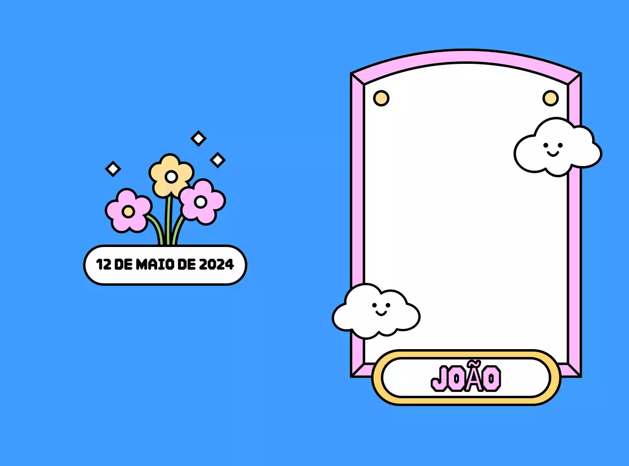 Moldura de recordação com ilustração azul e gira