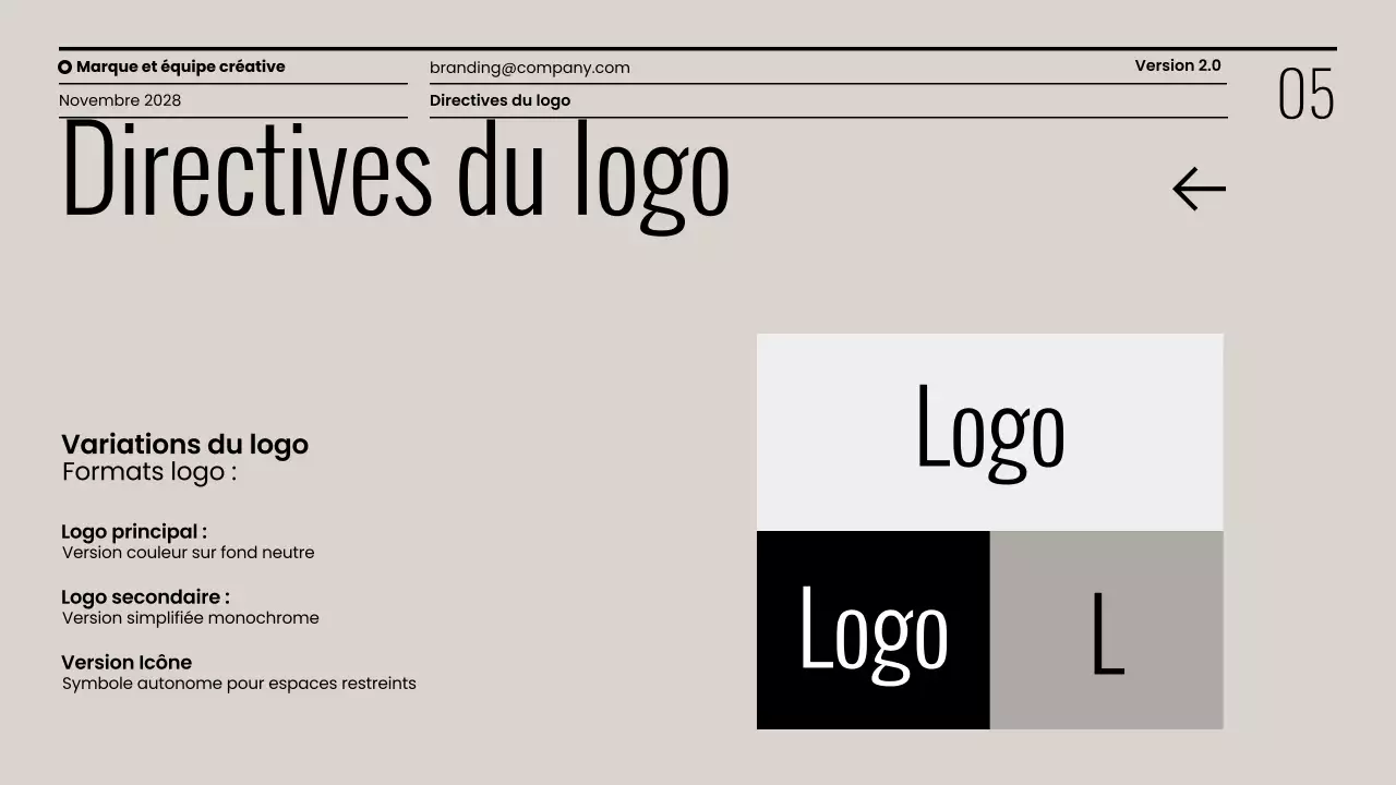 Présentation minimaliste des lignes directrices de la marque