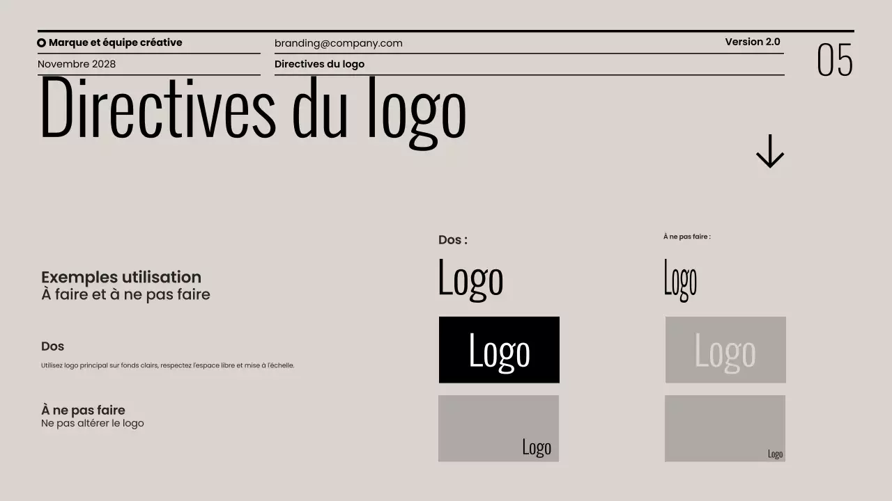 Présentation minimaliste des lignes directrices de la marque