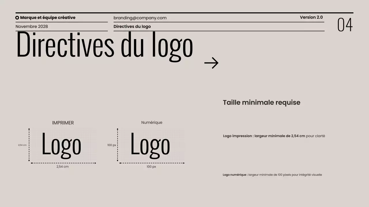 Présentation minimaliste des lignes directrices de la marque