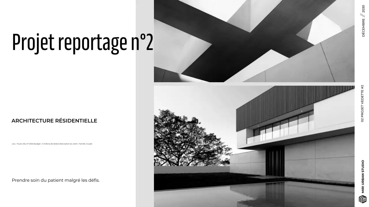 Présentation d'un portfolio d'architecture moderne, gris et minimaliste