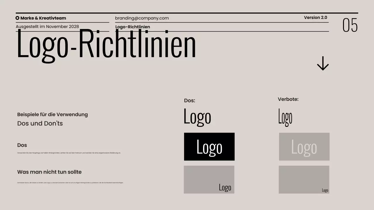 Minimalistische Präsentation der Markenrichtlinien