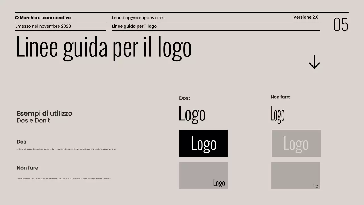 Presentazione minimalista delle linee guida del marchio