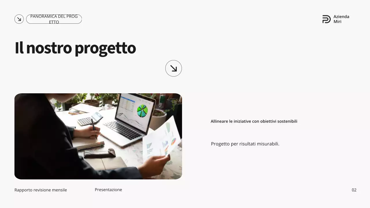 Rapporto di revisione mensile grigio e verde, moderno e minimalista