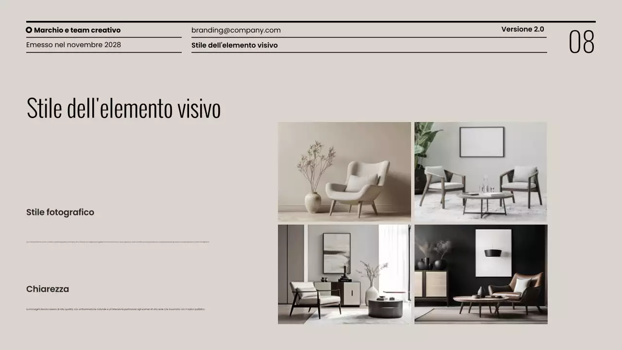 Presentazione minimalista delle linee guida del marchio