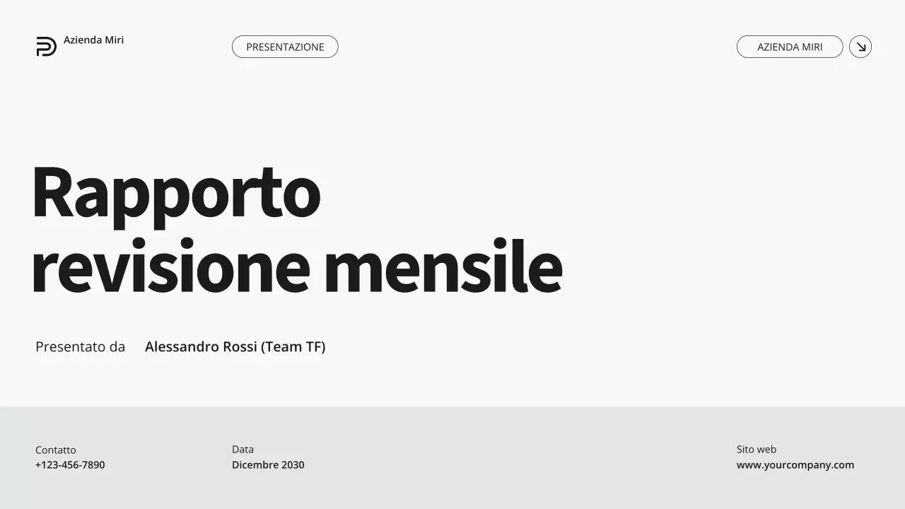 Rapporto di revisione mensile grigio e verde, moderno e minimalista