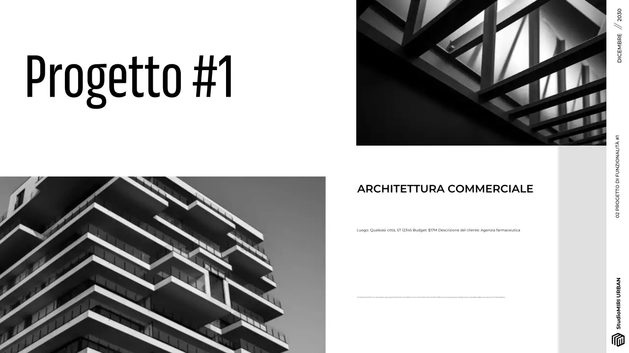 Presentazione del portafoglio di architettura moderna, grigia e minimalista