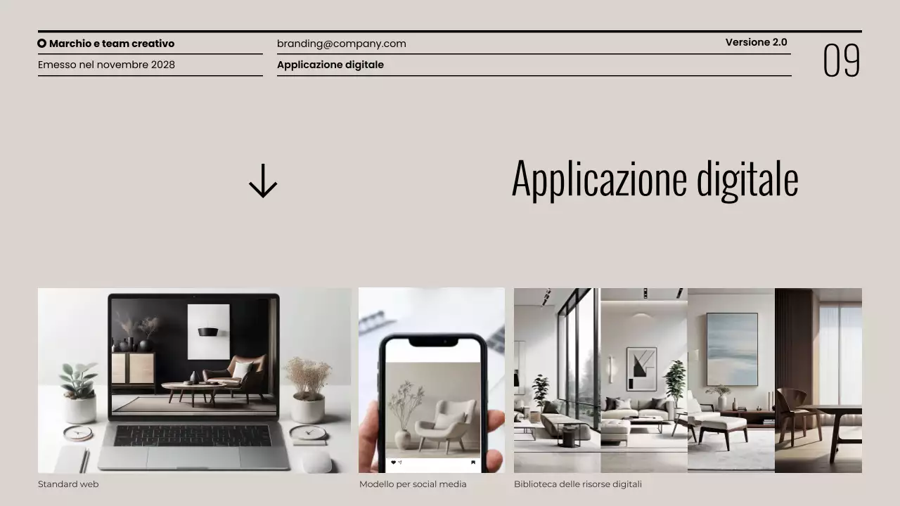 Presentazione minimalista delle linee guida del marchio