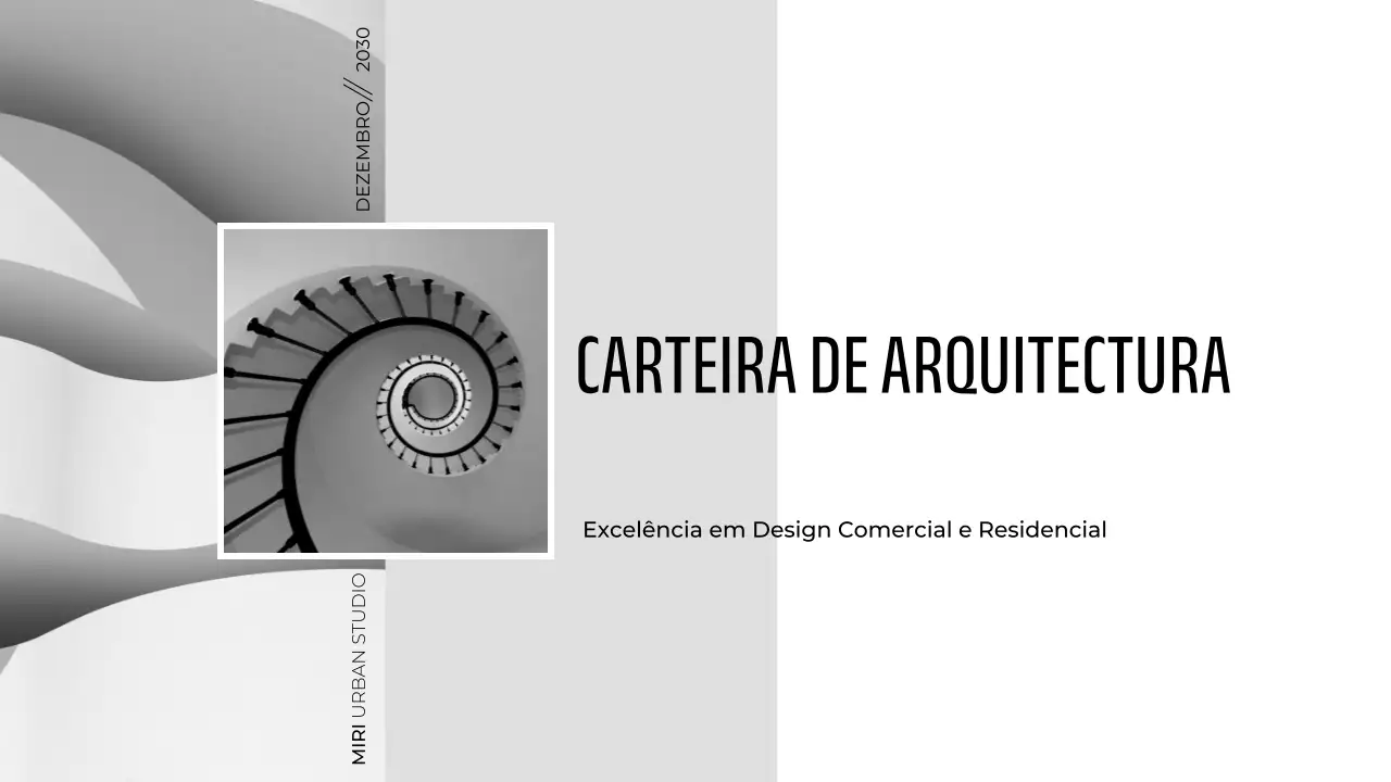 Apresentação de uma carteira de arquitetura moderna, cinzenta e minimalista