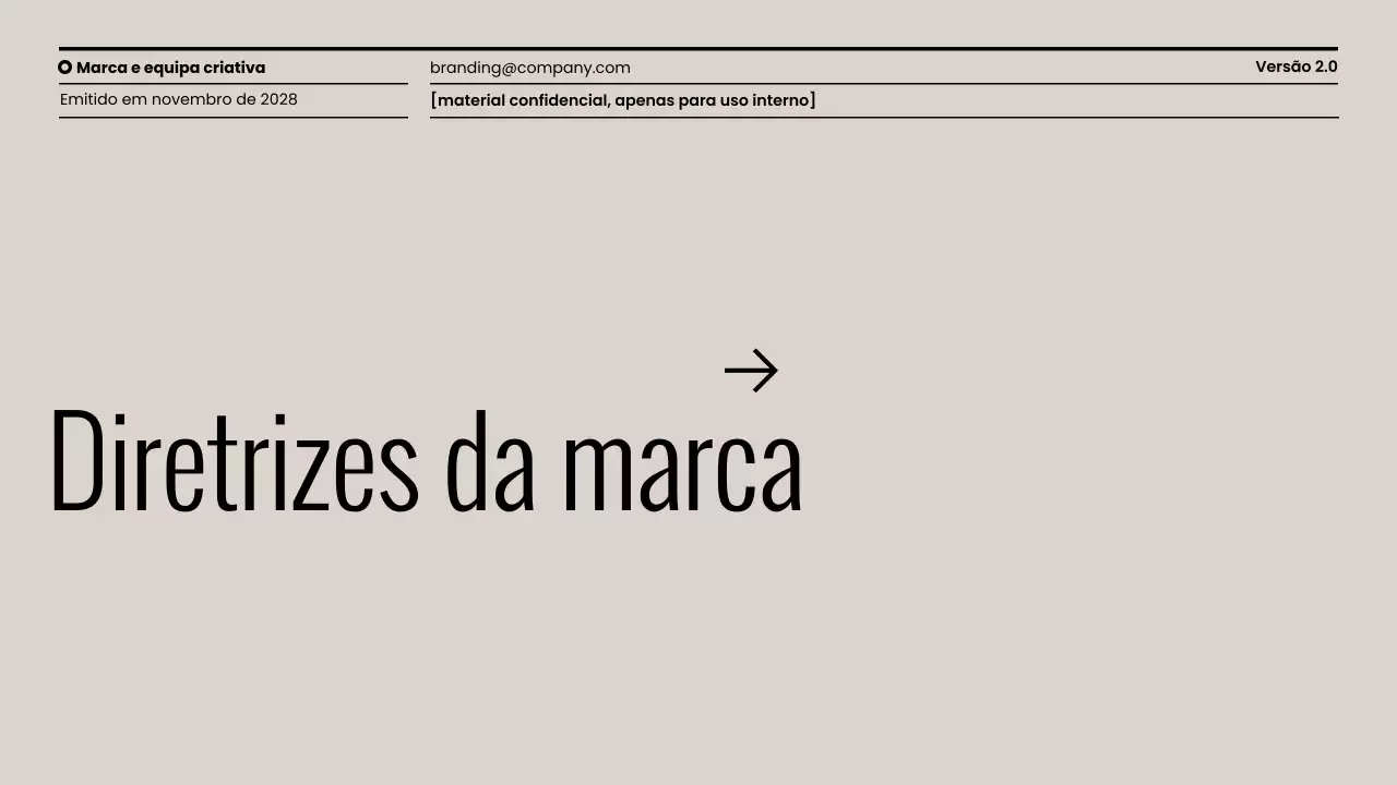 Apresentação minimalista das diretrizes da marca