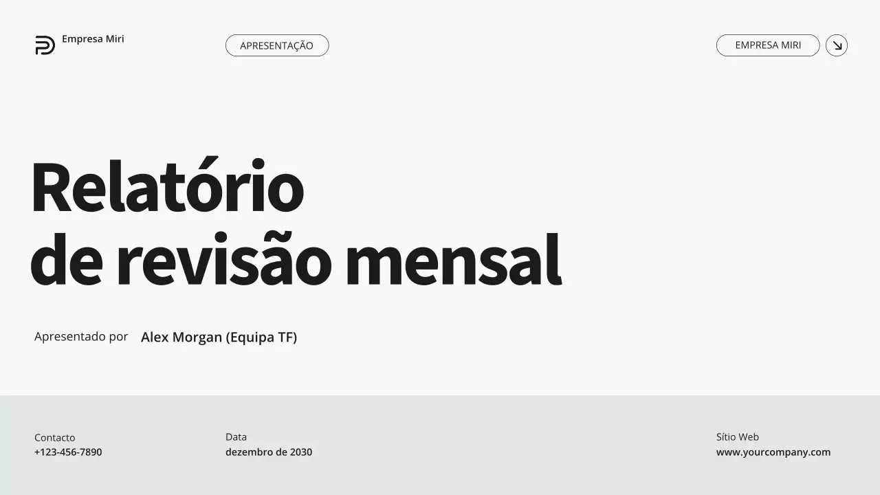 Relatório de revisão mensal minimalista moderno cinzento e verde