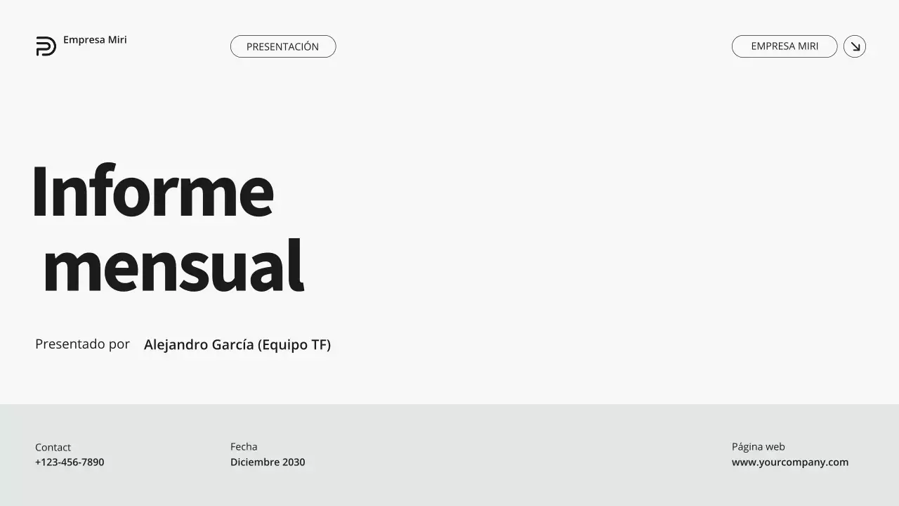 Informe mensual minimalista moderno en gris y verde