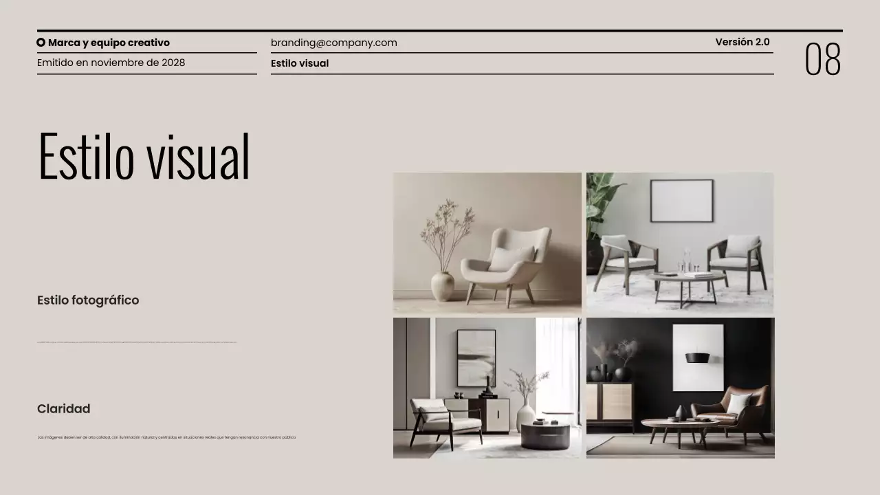 Presentación minimalista de las directrices de marca