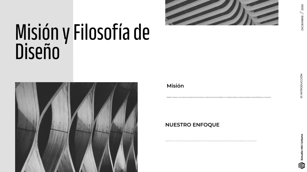 Presentación de cartera de arquitectura minimalista gris moderna