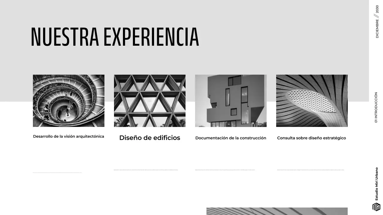 Presentación de cartera de arquitectura minimalista gris moderna