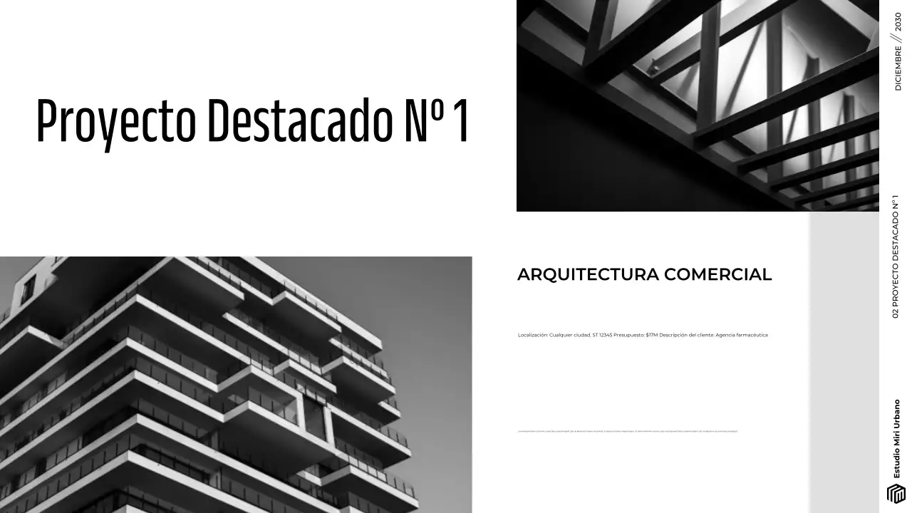 Presentación de cartera de arquitectura minimalista gris moderna