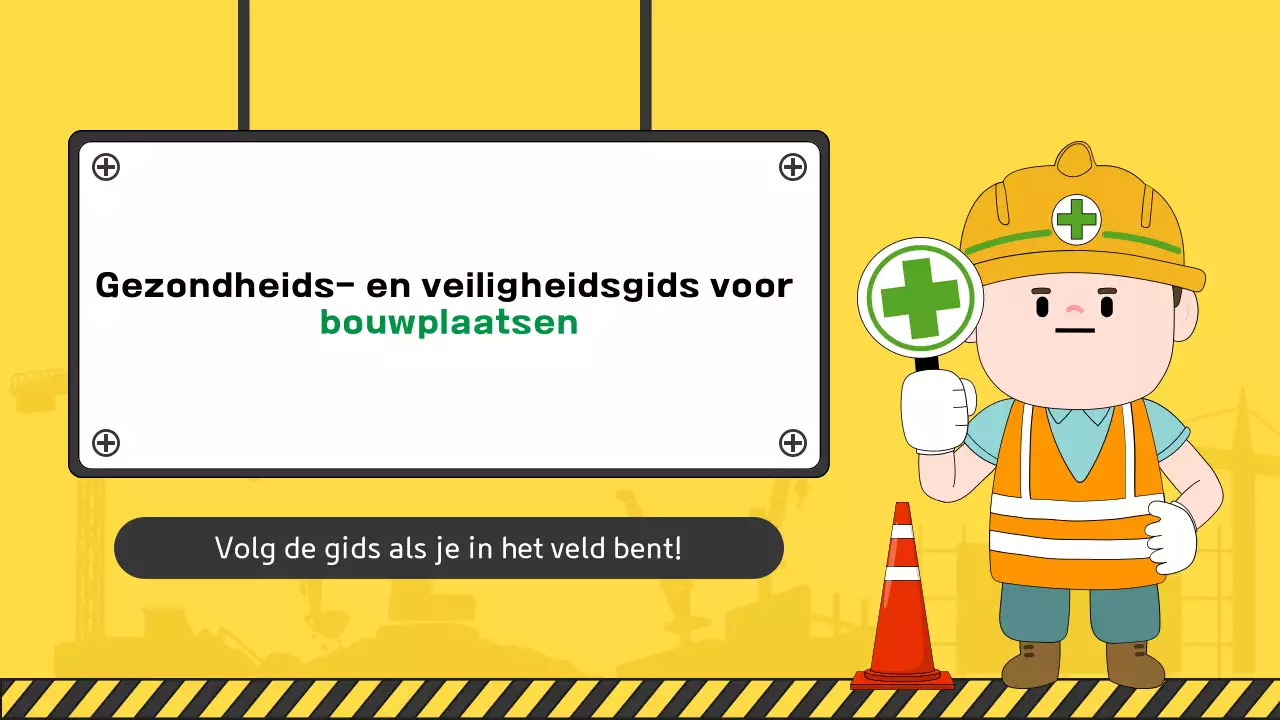 Een verzameling leuke gele en groene veiligheidshandleidingen voor bouwplaatsen