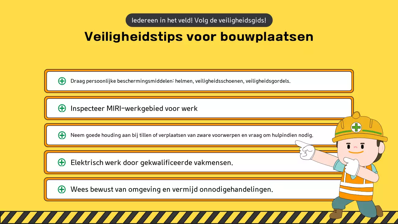 Een verzameling leuke gele en groene veiligheidshandleidingen voor bouwplaatsen